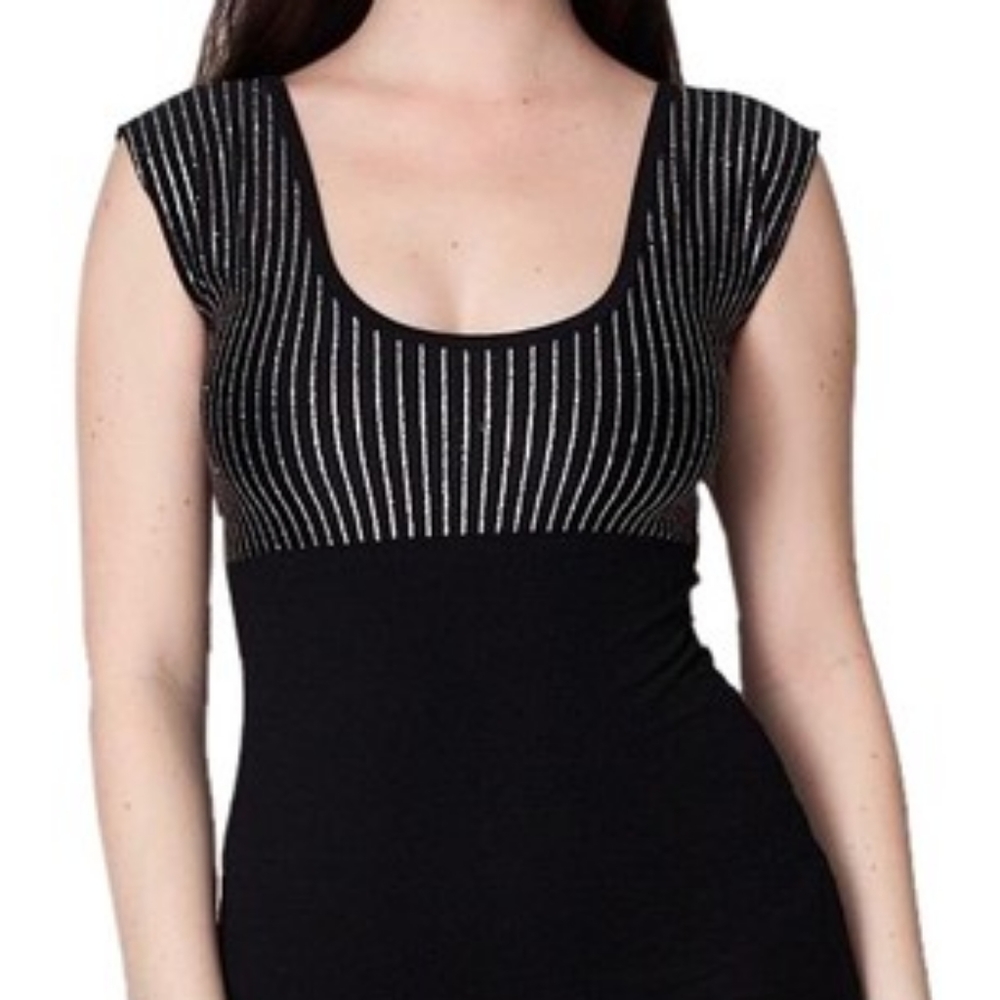 Black and silver striped bodycon mini dress